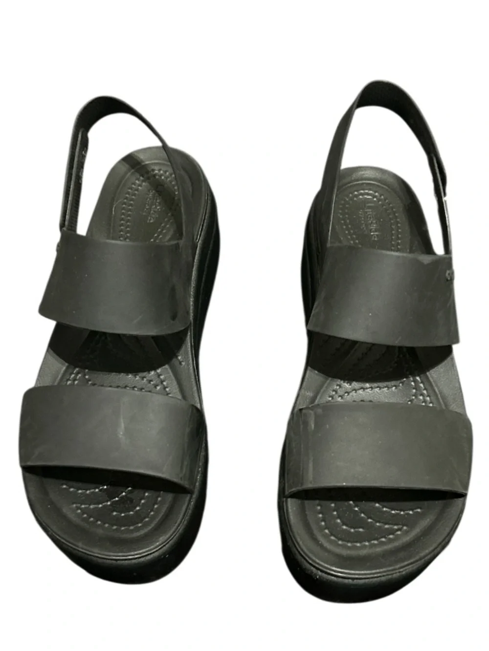 CROCS Women's Black Brooklyn Low Wedge Platform Slingback Sandals Size 8